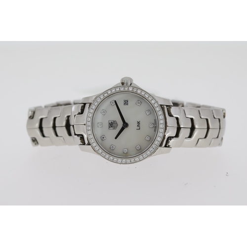 65 - LADIES TAG HEUER LINK DIAMONDS MOTHER OF PEARL REFERENCE WJF1417 WITH BOX, circular mother of pearl ... 