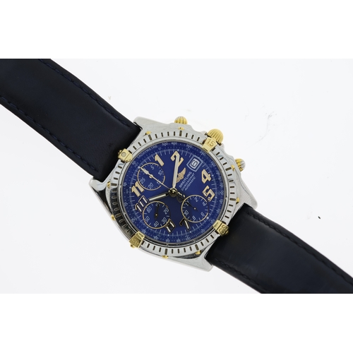 67 - BREITLING CHRONOMAT CHRONOGRAPH REFERENCE B13050.1 BOX AND PAPERS 1998, circular blue dial with appl... 