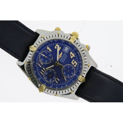 67 - BREITLING CHRONOMAT CHRONOGRAPH REFERENCE B13050.1 BOX AND PAPERS 1998, circular blue dial with appl... 