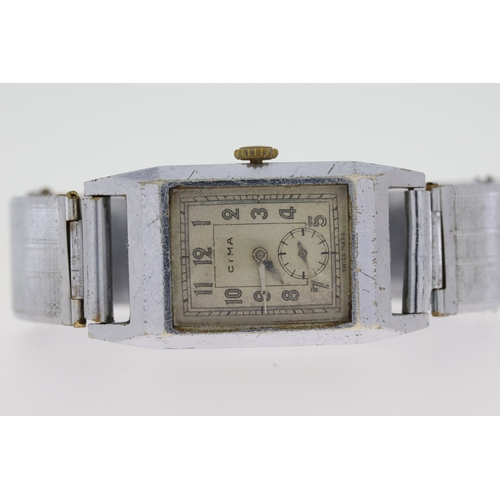 7 - VINTAGE CYMA MECHANICAL WRISTWATCH, rectangular dial with arabic numeral hour markers, subsidiary se... 