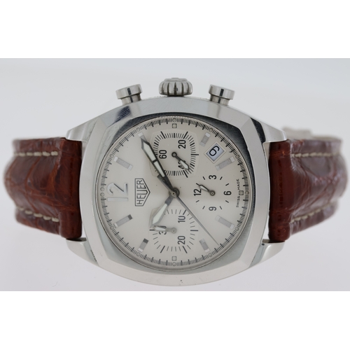 70 - HEUER MONZA CHRONOGRAPH BY TAG HEUER REFERENCE CR2111 BOX AND PAPERS 2002, circular white dial with ... 