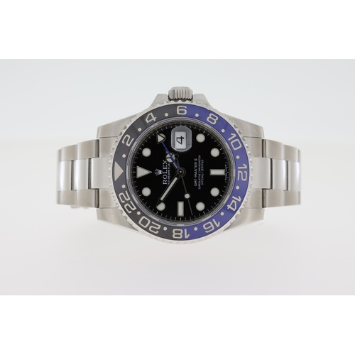 72 - ROLEX GMT MASTER II 'BATMAN' REFERENCE 116710BLNR BOX AND PAPERS 2015, circular black dial with gold... 