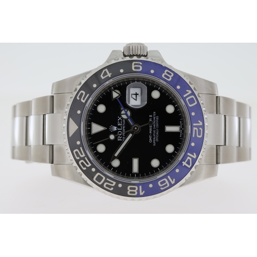 72 - ROLEX GMT MASTER II 'BATMAN' REFERENCE 116710BLNR BOX AND PAPERS 2015, circular black dial with gold... 