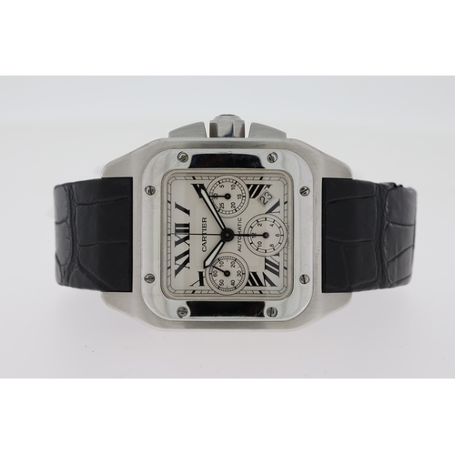 74 - CARTIER SANTOS 100 XL CHRONOGRAPH REFERENCE 2740 WITH BOX AND PAPERS 2007, square white dial with ro... 