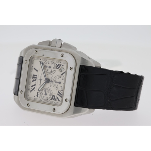 74 - CARTIER SANTOS 100 XL CHRONOGRAPH REFERENCE 2740 WITH BOX AND PAPERS 2007, square white dial with ro... 