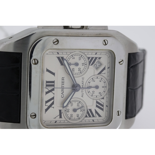 74 - CARTIER SANTOS 100 XL CHRONOGRAPH REFERENCE 2740 WITH BOX AND PAPERS 2007, square white dial with ro... 