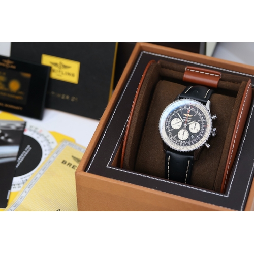 75 - BREITLING NAVITIMER 01 46 REFERENCE AB0127 BOX AND PAPERS 2016, circular black dial with baton hour ... 