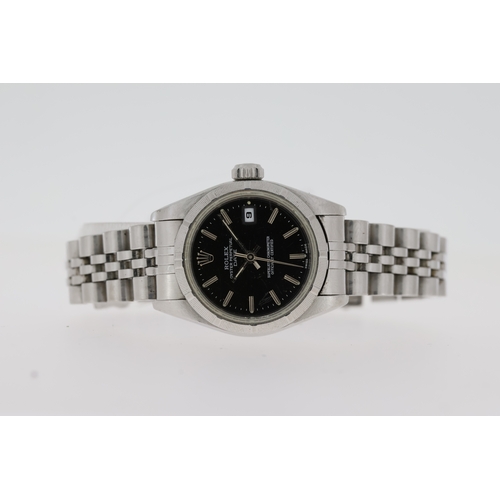 76 - LADIES ROLEX 69190 OYSTER PERPETUAL DATE BOX AND PAPERS CIRCA 1993,  black dial, baton hour markers,... 