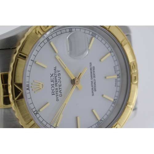 82 - ROLEX DATEJUST TURN-O-GRAPH REFERENCE 16263 BOX AND PAPERS 1997, circular whire dial with baton hour... 