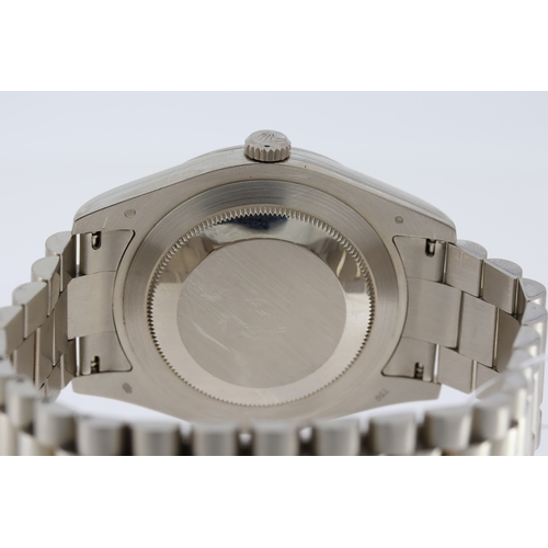 86 - RARE 18CT WHITE GOLD ROLEX DAY-DATE II WITH FACTORY SET DIAMOND AND SAPPHIRE DIAL WITH BOX AND PAPER... 