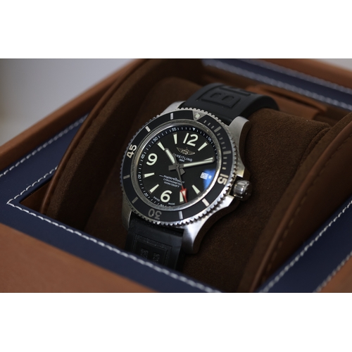 87 - BREITLING SUPEROCEAN REFERENCE A17367 WITH BOX AND PAPERS 2019,  44mm case, black dial with luminous... 