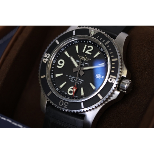 87 - BREITLING SUPEROCEAN REFERENCE A17367 WITH BOX AND PAPERS 2019,  44mm case, black dial with luminous... 