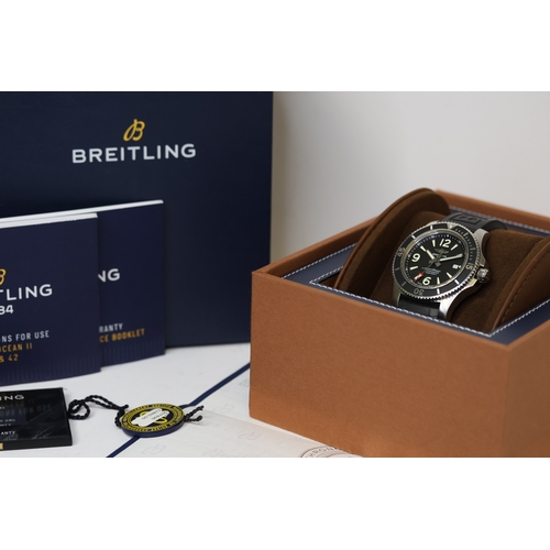 87 - BREITLING SUPEROCEAN REFERENCE A17367 WITH BOX AND PAPERS 2019,  44mm case, black dial with luminous... 