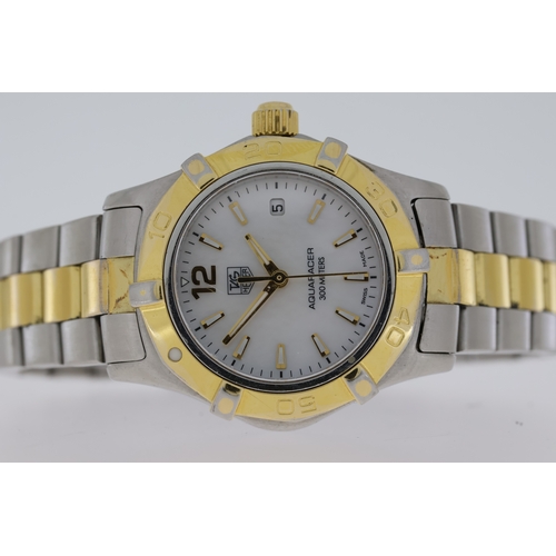 88 - LADIES TAG HEUER AQUARACER BI-COLOUR REFERENCE WAF1424, white dial, steel and gold plated case and b... 