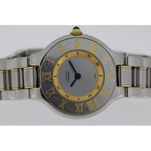 89 - MUST DE CARTIER 21 REFERENCE 1340 WITH BOX, circular silver dial with a gold arabic numeral chapter ... 