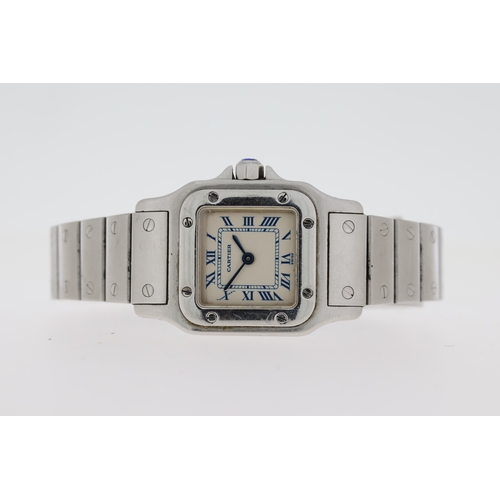 90 - CARTIER SANTOS GALBEE REFERENCE 1565 WITH BOX AND PAPERS 2001, white dial with blue Roman numerals, ... 