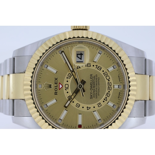 100 - ROLEX BI COLOUR SKY-DWELLER REFERENCE 326933, champagne dial with fluted bezel, bi colour case and O... 