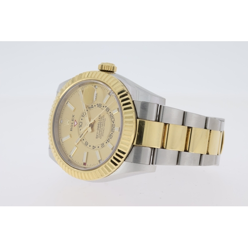 100 - ROLEX BI COLOUR SKY-DWELLER REFERENCE 326933, champagne dial with fluted bezel, bi colour case and O... 