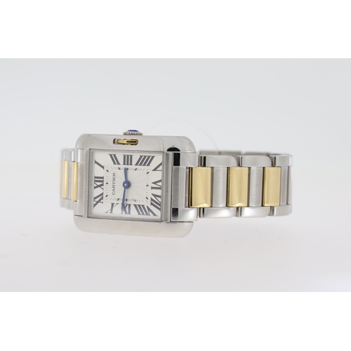 101 - CARTIER TANK ANGLAISE STEEL AND GOLD REFERENCE 3485, square silver guilloche dial with roman numeral... 