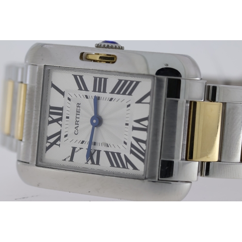 101 - CARTIER TANK ANGLAISE STEEL AND GOLD REFERENCE 3485, square silver guilloche dial with roman numeral... 