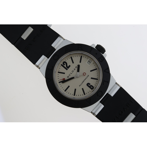 106 - BULGARI DIAGONO QUARTZ WATCH REFERENCE AL32TA W/ SERVICE BOOKLET, 32mm aliminium case with a black s... 