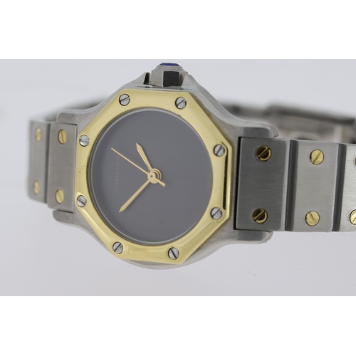 111 - CARTIER SANTOS OCTAGON AUTOMATIC REFERENCE 0907, brushed grey dial with 18ct gold bezel, stainless s... 