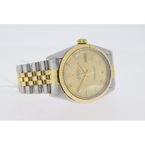 122 - ROLEX DATEJUST 36 DIAMOND DIAL REFERENCE 16014 CIRCA 1985, circular champagne dial with diamond set ... 