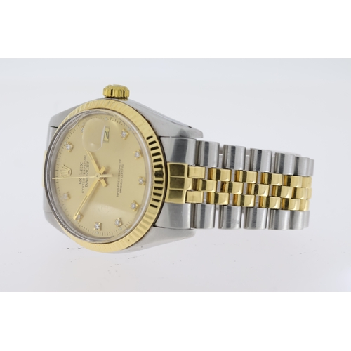 122 - ROLEX DATEJUST 36 DIAMOND DIAL REFERENCE 16014 CIRCA 1985, circular champagne dial with diamond set ... 