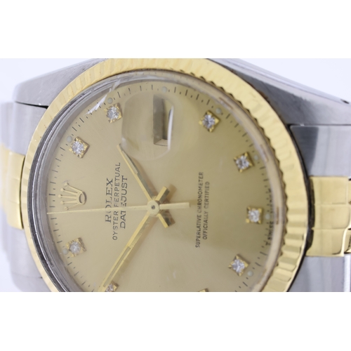 122 - ROLEX DATEJUST 36 DIAMOND DIAL REFERENCE 16014 CIRCA 1985, circular champagne dial with diamond set ... 