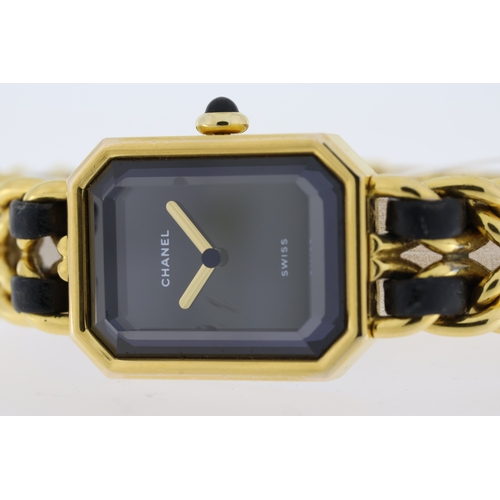 123 - CHANEL PREMIERE REFERENCE 95794, BLACK DIAL WITH FACETED GLASS, GOLD PLATED 20MM CASE, GOLD PLATED A... 