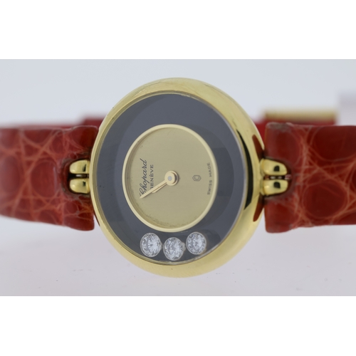 124 - LADIES CHOPARD HAPPY DIAMONDS 18CT QUARTZ REFERENCE 4048, 21mm 18ct gold case with snap on case back... 