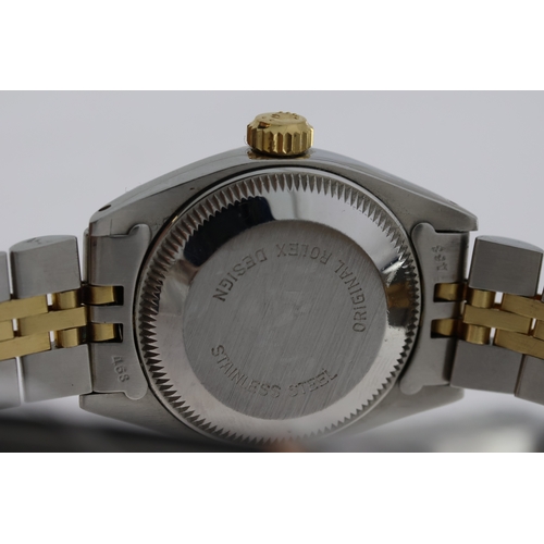 126 - LADIES ROLEX OYSTER PERPETUAL DATE REFERENCE 69173 CIRCA 1982, circular champagne dial with baton ho... 