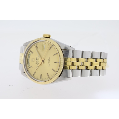 127 - TUDOR OYSTER PRINCE DATE DAY REFERENCE 94613, circular champagne dial with baton hour markers, quick... 