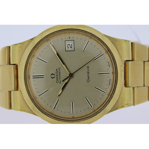 132 - VINTAGE OMEGA GENEVE AUTOMATIC, circular champagne dial with baton hour markers, quickset date apert... 