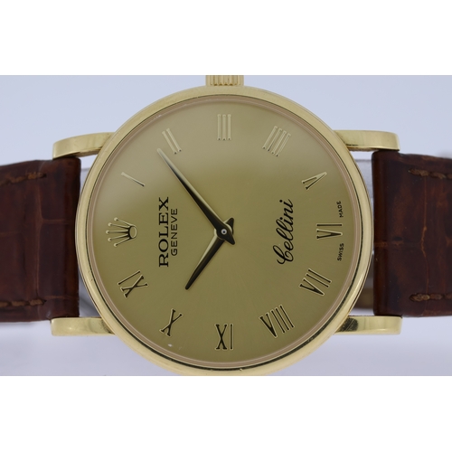 136 - 18CT ROLEX CELLINI REFERENCE 5115 CIRCA 2005, circular gold dial with roman numeral hour markers, ap... 