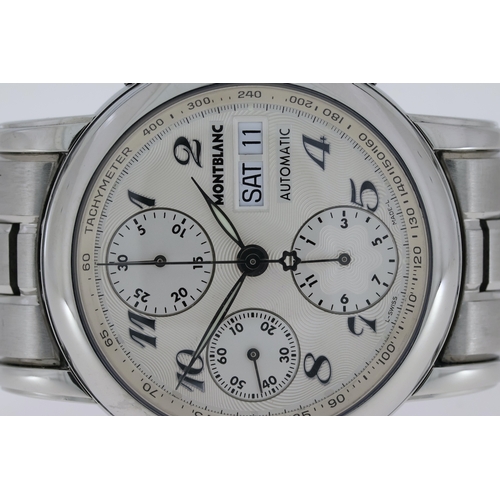 137 - MONTBLANC STAR MEISTERSTUCK CHRONOGRAPH AUTOMATIC REFERENCE 7016, circular silver dial with Breguet ... 