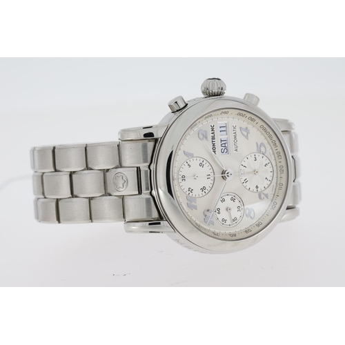 137 - MONTBLANC STAR MEISTERSTUCK CHRONOGRAPH AUTOMATIC REFERENCE 7016, circular silver dial with Breguet ... 