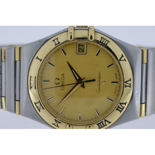 139 - OMEGA CONSTELLATION QUARTZ STEEL AND GOLD CIRCA 1998, circular champagne dial with baton hour marker... 