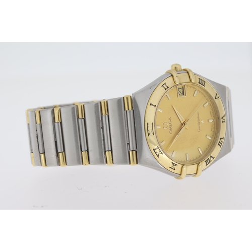 139 - OMEGA CONSTELLATION QUARTZ STEEL AND GOLD CIRCA 1998, circular champagne dial with baton hour marker... 