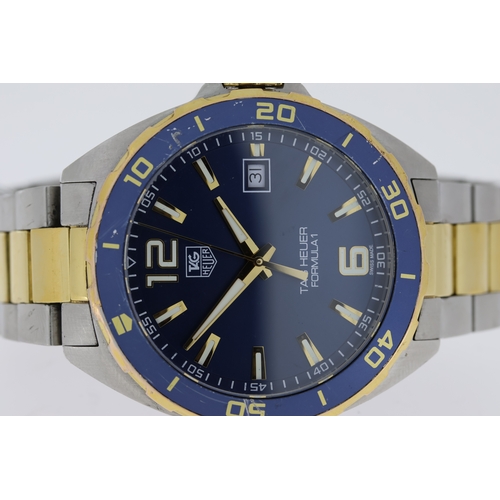 145 - TAG HEUER FORMULA 1 STEEL AND GOLD REFERENCE WAZ1120, circular sunburst blue dial with applied hour ... 