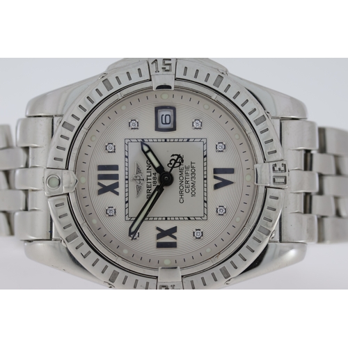 148 - LADIES BREITLING GALACTIC COCKPIT REFERNECE A71356, circular silver dial with diamond dot hour marke... 