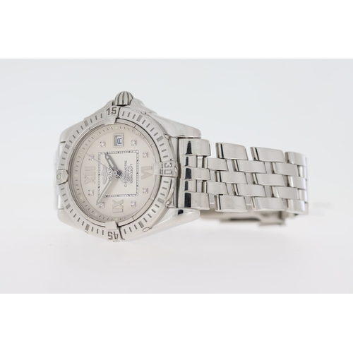 148 - LADIES BREITLING GALACTIC COCKPIT REFERNECE A71356, circular silver dial with diamond dot hour marke... 