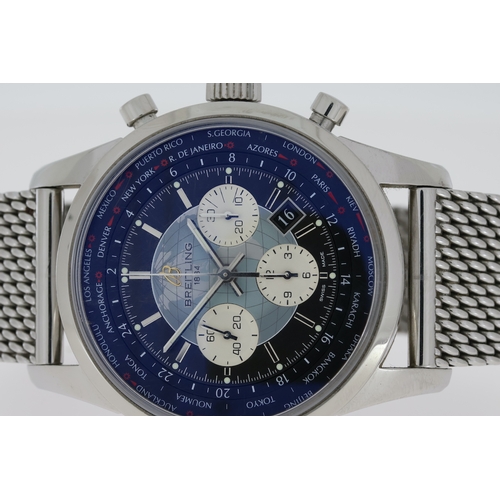 95 - BREITLING TRANSOCEAN CHRONOGRAPH UNITIME REFERENCE AB0510, blue dial with globe design to centre, th... 