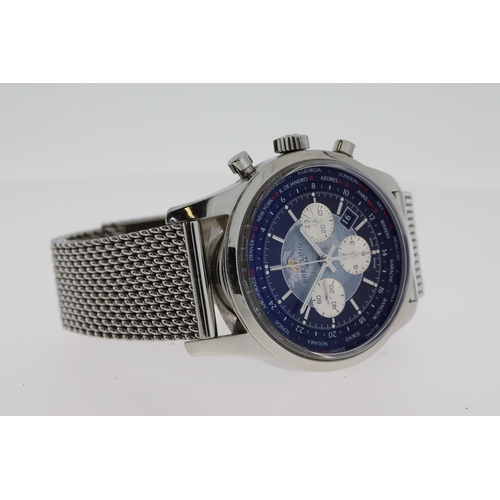 95 - BREITLING TRANSOCEAN CHRONOGRAPH UNITIME REFERENCE AB0510, blue dial with globe design to centre, th... 