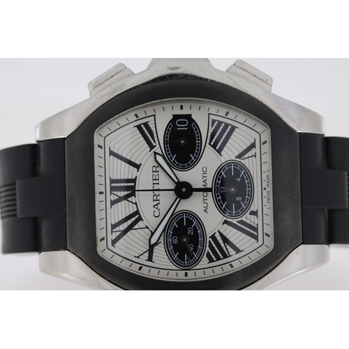 97 - CARTIER ROADSTER XL 'PANDA' CHRONOGRAPH AUTAOMTIC REFERENCE 3405, cream dial with black Roman numera... 