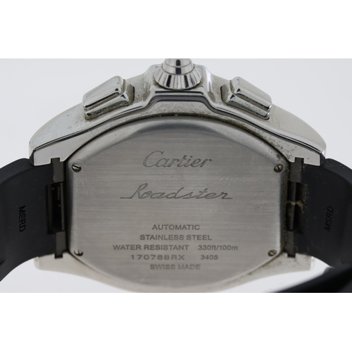 97 - CARTIER ROADSTER XL 'PANDA' CHRONOGRAPH AUTAOMTIC REFERENCE 3405, cream dial with black Roman numera... 