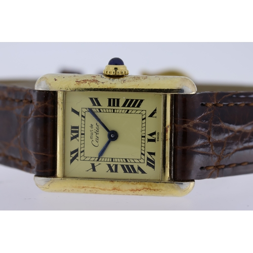 98 - MUST DE CARTIER TANK VERMEIL QUARTZ REFERENCE 109521, 21mm gold plated 925 silver case with screw do... 