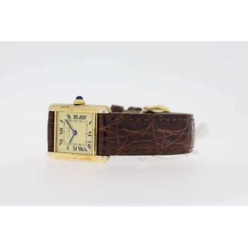 98 - MUST DE CARTIER TANK VERMEIL QUARTZ REFERENCE 109521, 21mm gold plated 925 silver case with screw do... 