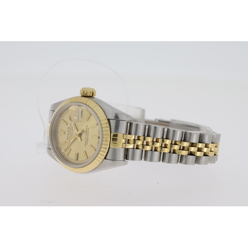 99 - LADIES ROLEX DATEJUST REFERENCE 69173 CIRCA 1993, circular champagne dial with baton hour markers, q... 