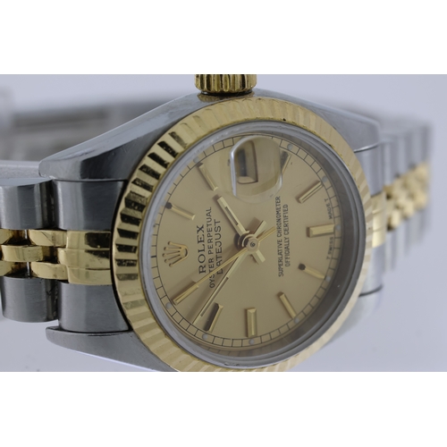 99 - LADIES ROLEX DATEJUST REFERENCE 69173 CIRCA 1993, circular champagne dial with baton hour markers, q... 